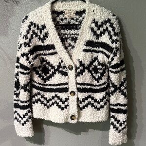Hippie Rose Black and White Bouclé Geometric Cardigan. Size small.
